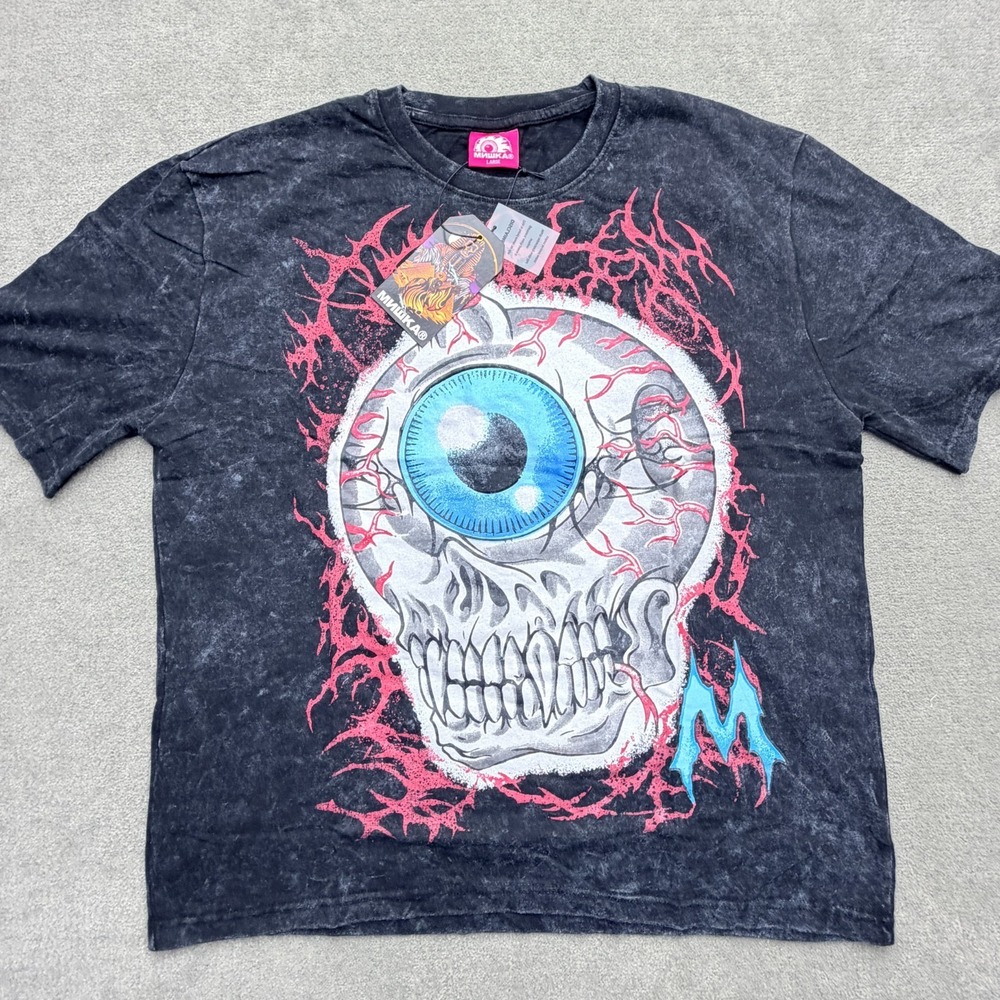 Mishka Keep Watch Graphic T-Shirt Size Large Black Mineral Wash Tie Dye MSF5-004
